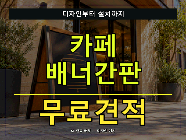 카페 배너간판 무료견적 안내 썸네일 · AI 연출 배경