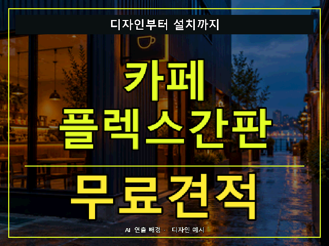 카페 플렉스간판 무료견적 안내 썸네일 · AI 연출 배경