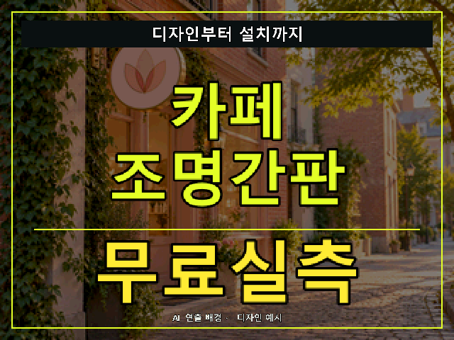 카페 조명간판 무료실측 안내 썸네일 · AI 연출 배경