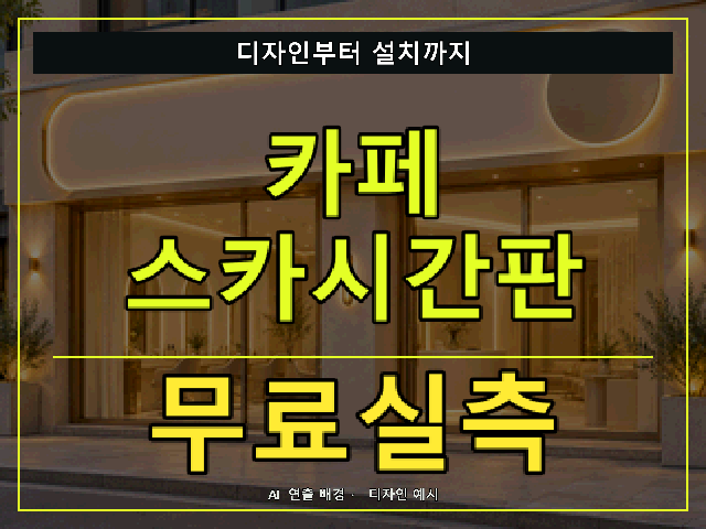 카페 스카시간판 무료실측 안내 썸네일 · AI 연출 배경