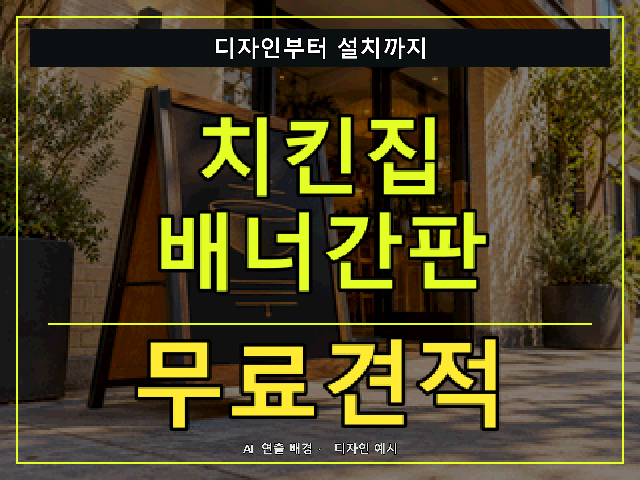 치킨집 배너간판 무료견적 안내 썸네일 · AI 연출 배경