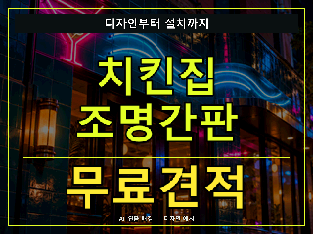 치킨집 조명간판 무료견적 안내 썸네일 · AI 연출 배경