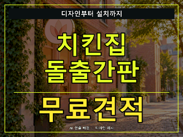 치킨집 돌출간판 무료견적 안내 썸네일 · AI 연출 배경