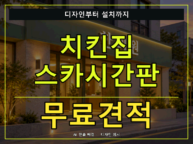 치킨집 스카시간판 무료견적 안내 썸네일 · AI 연출 배경