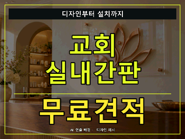 교회 실내간판 무료견적 안내 썸네일 · AI 연출 배경