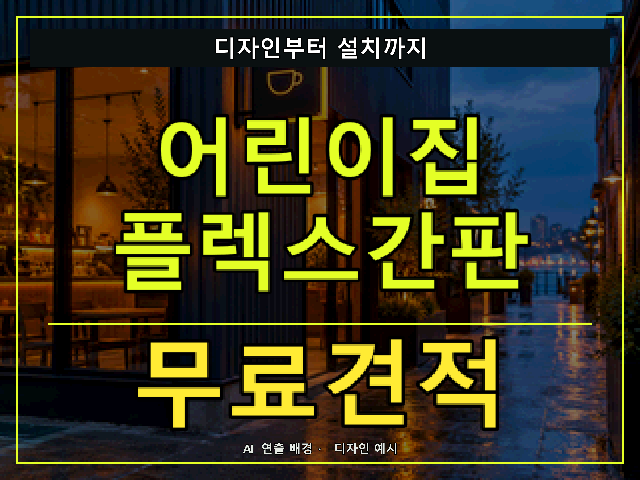 어린이집 플렉스간판 무료견적 안내 썸네일 · AI 연출 배경