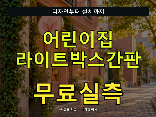 어린이집 라이트박스간판 무료실측 안내 썸네일 · AI 연출 배경