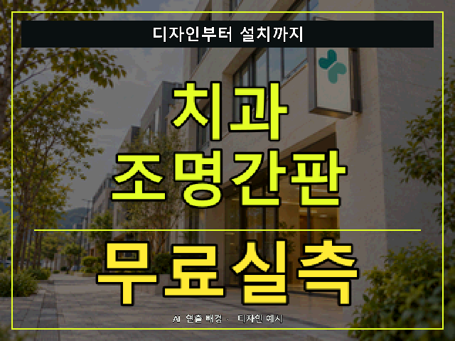 치과 조명간판 무료실측 안내 썸네일 · AI 연출 배경
