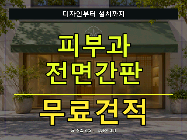 피부과 전면간판 무료견적 안내 썸네일 · AI 연출 배경
