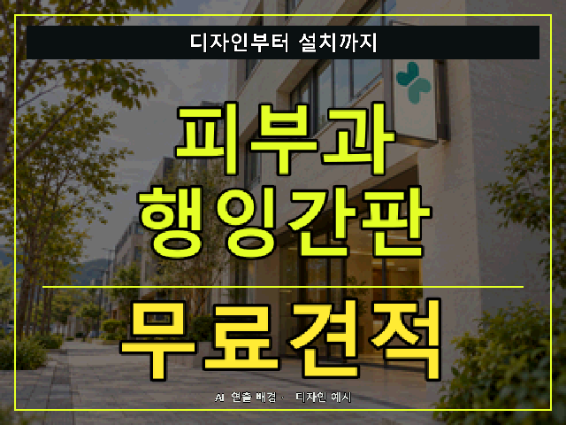 피부과 행잉간판 무료견적 안내 썸네일 · AI 연출 배경