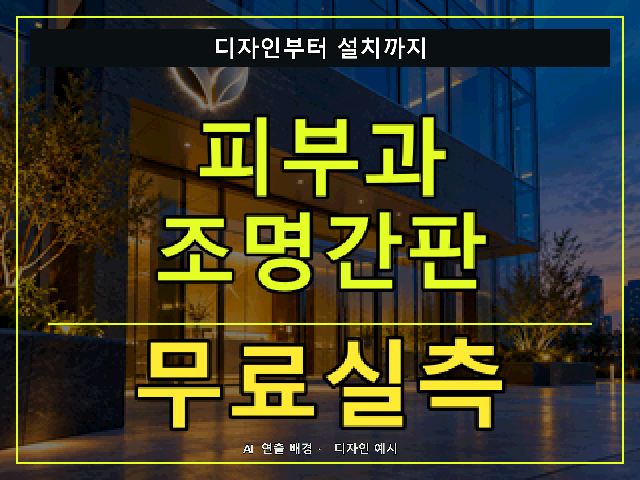 피부과 조명간판 무료실측 안내 썸네일 · AI 연출 배경