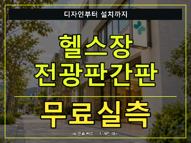 헬스장 전광판간판 무료실측 안내 썸네일 · AI 연출 배경