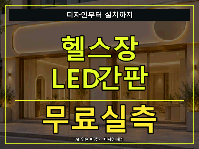 헬스장 LED간판 무료실측 안내 썸네일 · AI 연출 배경
