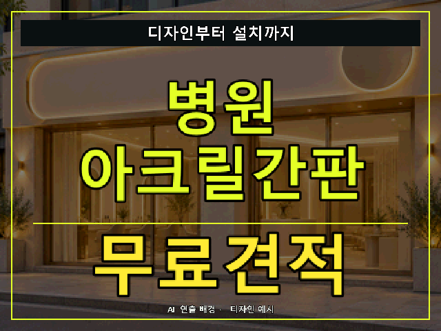 병원 아크릴간판 무료견적 안내 썸네일 · AI 연출 배경