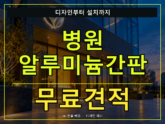 병원 알루미늄간판 무료견적 안내 썸네일 · AI 연출 배경