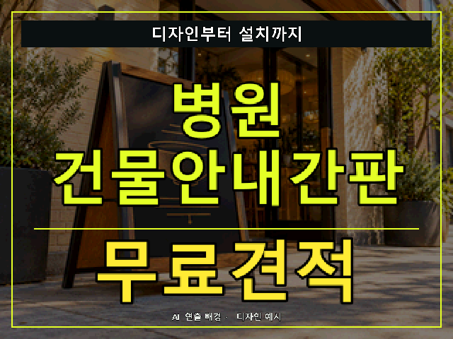 병원 건물안내간판 무료견적 안내 썸네일 · AI 연출 배경