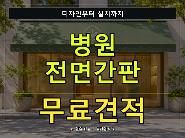 병원 전면간판 무료견적 안내 썸네일 · AI 연출 배경