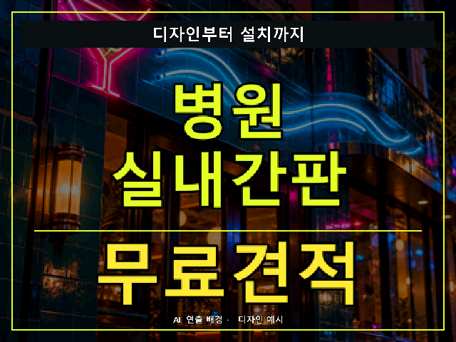 병원 실내간판 무료견적 안내 썸네일 · AI 연출 배경