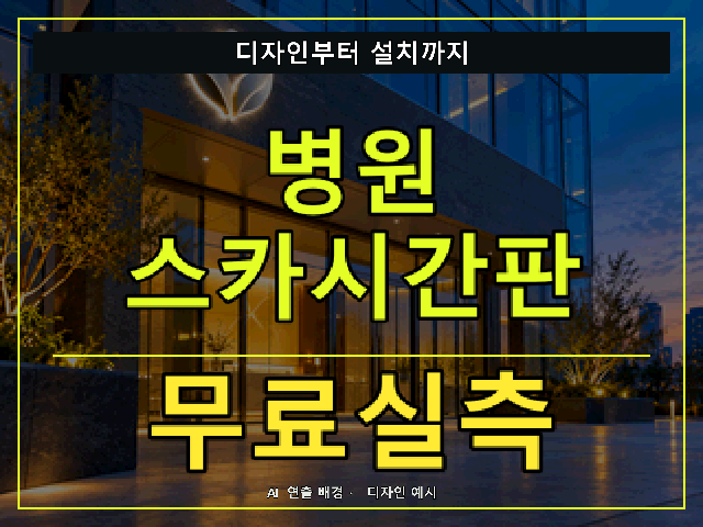 병원 스카시간판 무료실측 안내 썸네일 · AI 연출 배경