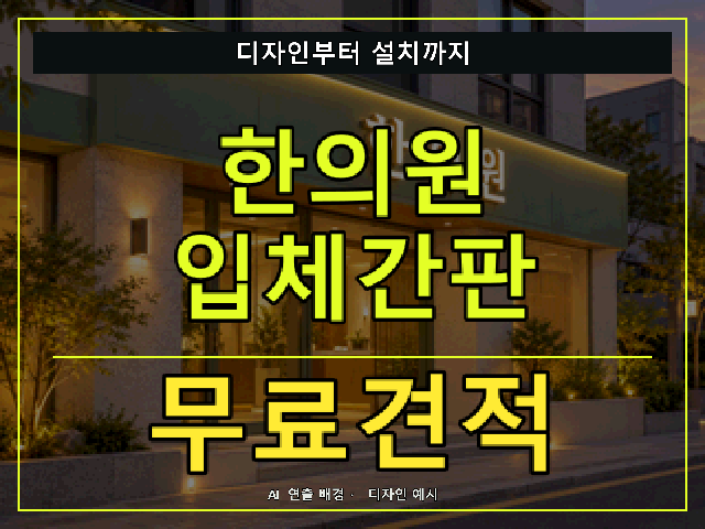 한의원 입체간판 무료견적 안내 썸네일 · AI 연출 배경