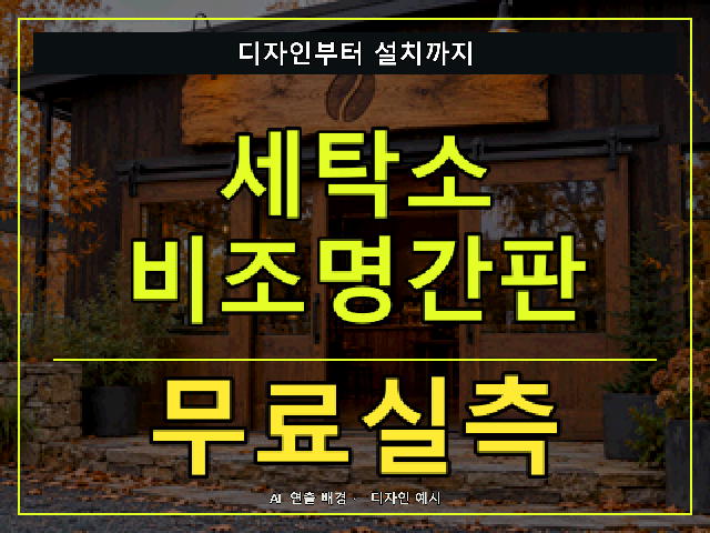 세탁소 비조명간판 무료실측 안내 썸네일 · AI 연출 배경