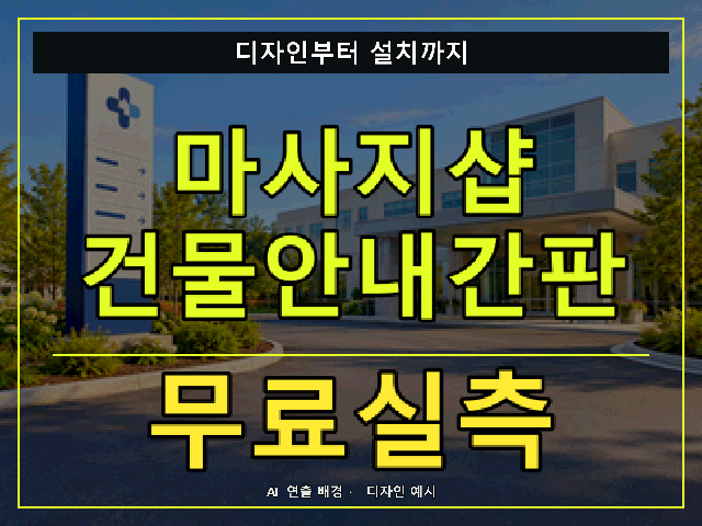 마사지샵 건물안내간판 무료실측 안내 썸네일 · AI 연출 배경