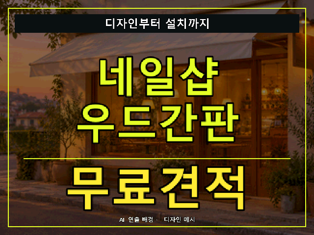 네일샵 우드간판 무료견적 안내 썸네일 · AI 연출 배경