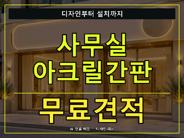 사무실 아크릴간판 무료견적 안내 썸네일 · AI 연출 배경