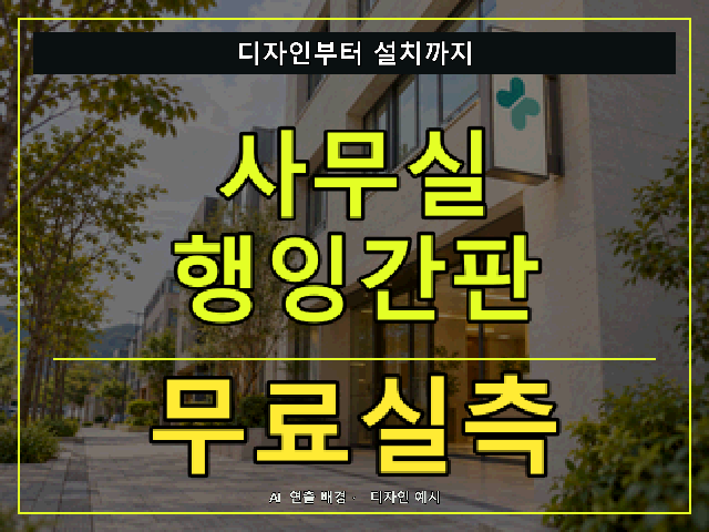 사무실 행잉간판 무료실측 안내 썸네일 · AI 연출 배경