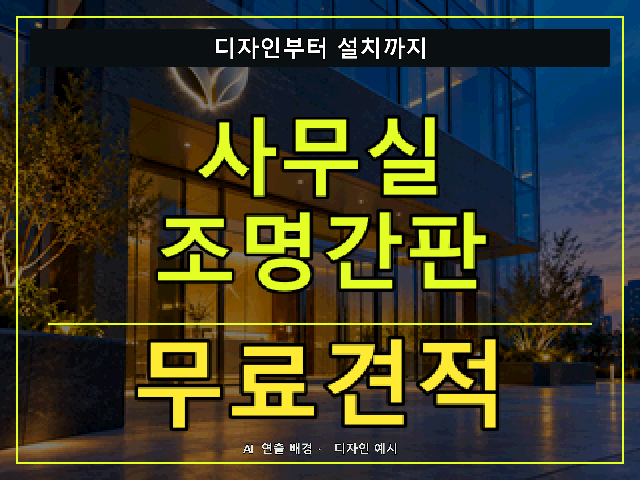 사무실 조명간판 무료견적 안내 썸네일 · AI 연출 배경