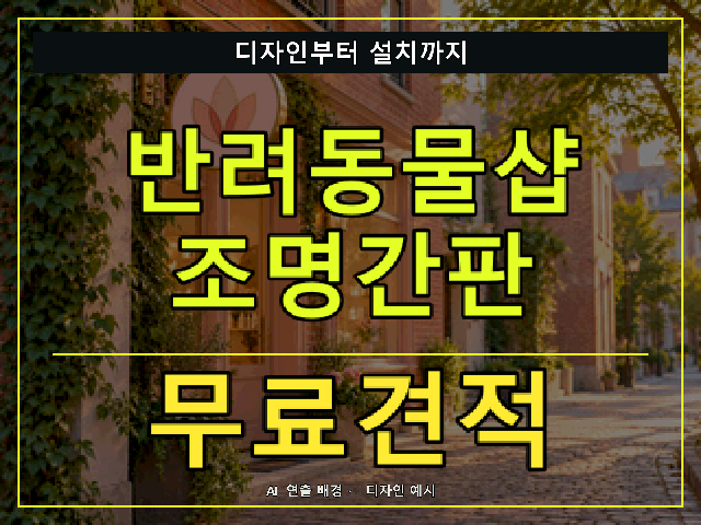 반려동물샵 조명간판 무료견적 안내 썸네일 · AI 연출 배경