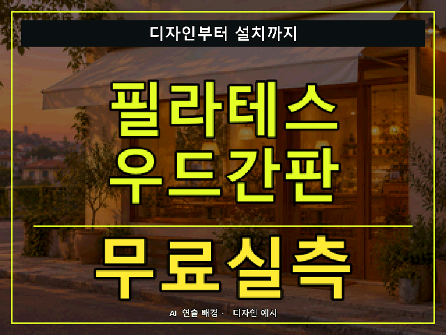 필라테스 우드간판 무료실측 안내 썸네일 · AI 연출 배경