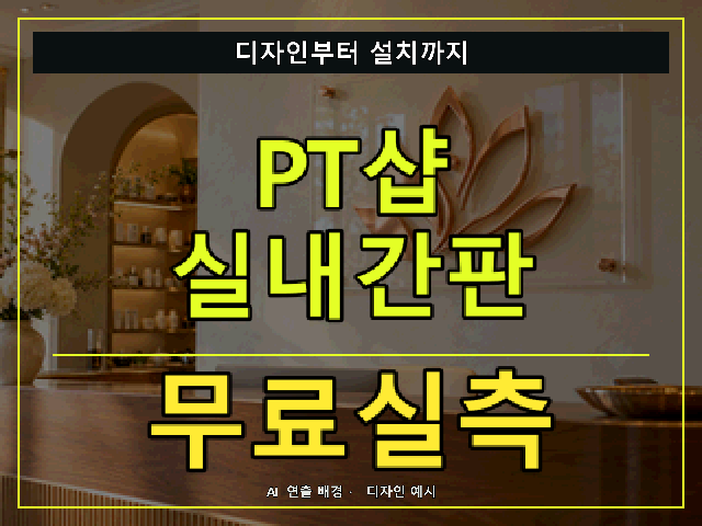 PT샵 실내간판 무료실측 안내 썸네일 · AI 연출 배경