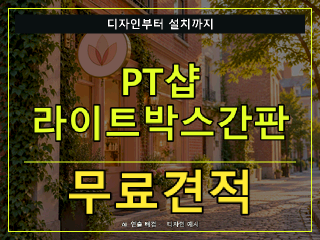 PT샵 라이트박스간판 무료견적 안내 썸네일 · AI 연출 배경