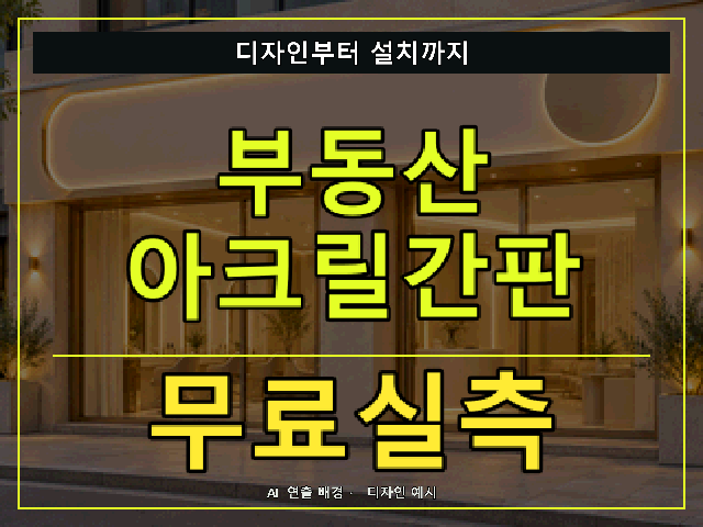 부동산 아크릴간판 무료실측 안내 썸네일 · AI 연출 배경