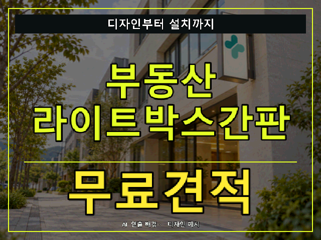 부동산 라이트박스간판 무료견적 안내 썸네일 · AI 연출 배경