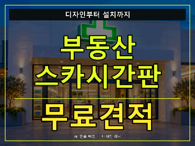 부동산 스카시간판 무료견적 안내 썸네일 · AI 연출 배경