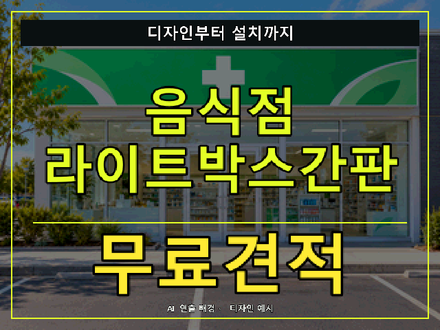 음식점 라이트박스간판 무료견적 안내 썸네일 · AI 연출 배경