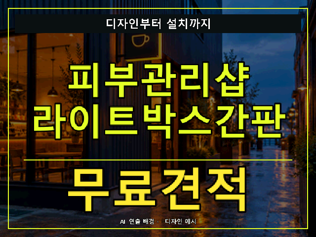 피부관리샵 라이트박스간판 무료견적 안내 썸네일 · AI 연출 배경