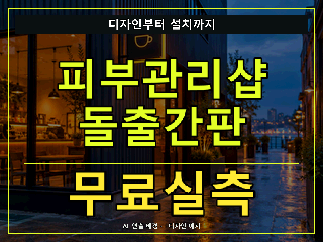 피부관리샵 돌출간판 무료실측 안내 썸네일 · AI 연출 배경