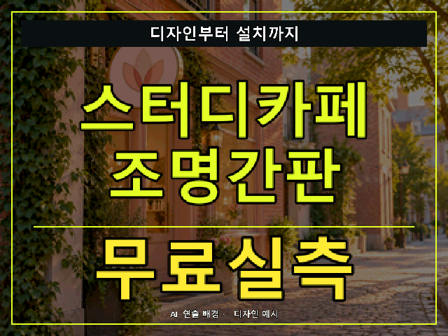 스터디카페 조명간판 무료실측 안내 썸네일 · AI 연출 배경
