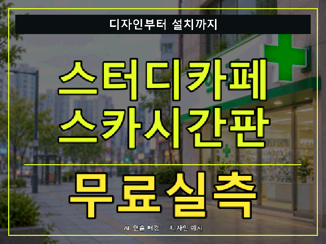 스터디카페 스카시간판 무료실측 안내 썸네일 · AI 연출 배경