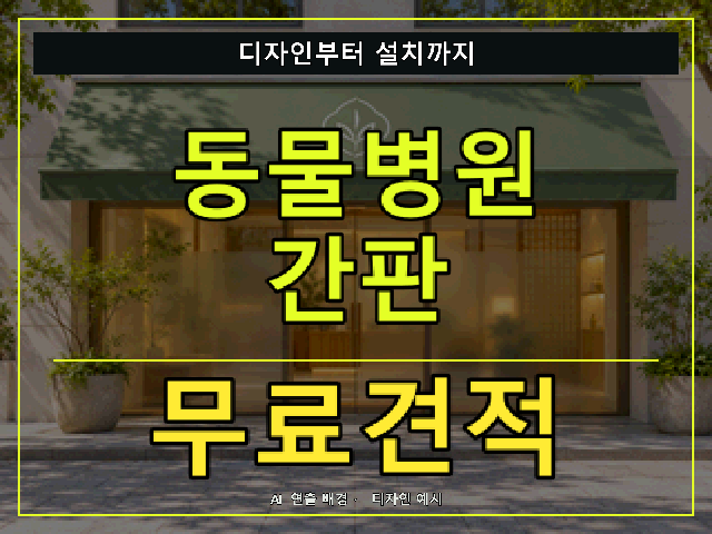 동물병원 간판 무료견적 안내 썸네일 · AI 연출 배경