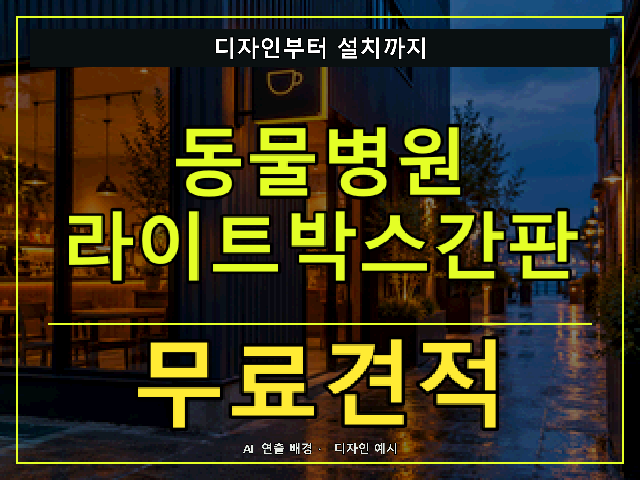 동물병원 라이트박스간판 무료견적 안내 썸네일 · AI 연출 배경