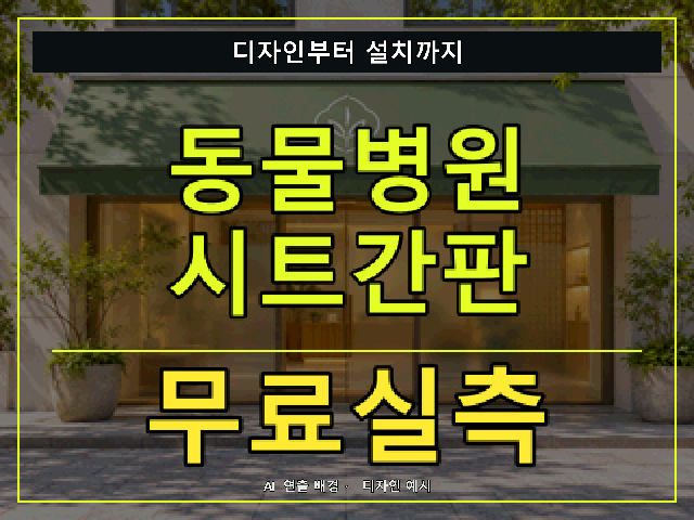 동물병원 시트간판 무료실측 안내 썸네일 · AI 연출 배경