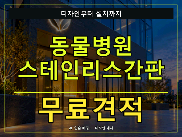 동물병원 스테인리스간판 무료견적 안내 썸네일 · AI 연출 배경