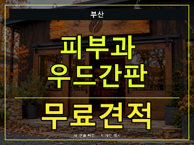 부산 피부과 우드간판 무료견적 안내 썸네일 · AI 연출 배경