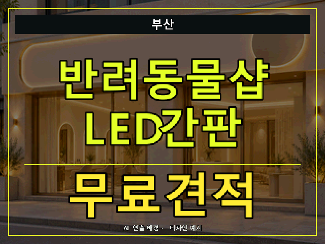 부산 반려동물샵 LED간판 무료견적 안내 썸네일 · AI 연출 배경