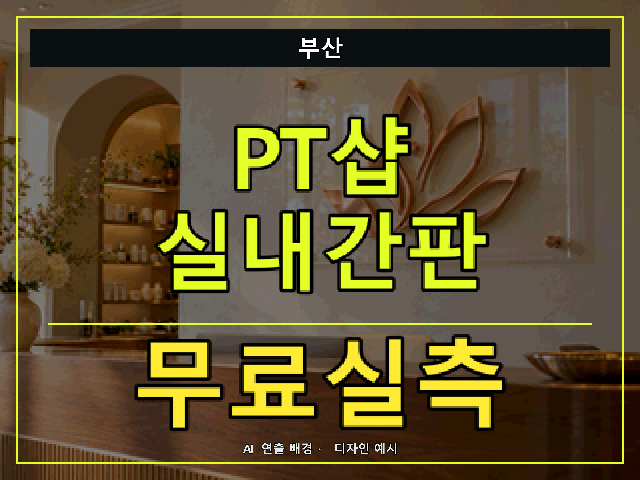 부산 PT샵 실내간판 무료실측 안내 썸네일 · AI 연출 배경
