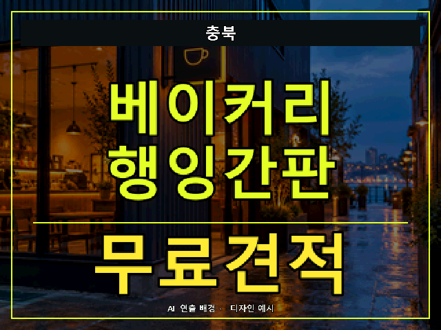 충북 베이커리 행잉간판 무료견적 안내 썸네일 · AI 연출 배경